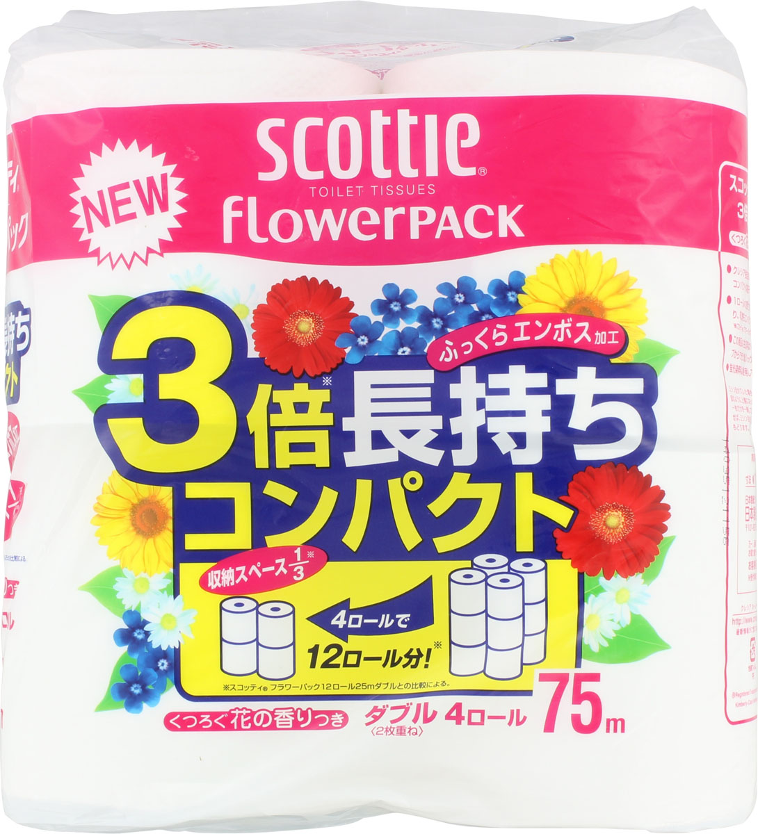 スコッティ フラワーパック 3倍長持ち4ロール (ダブル)