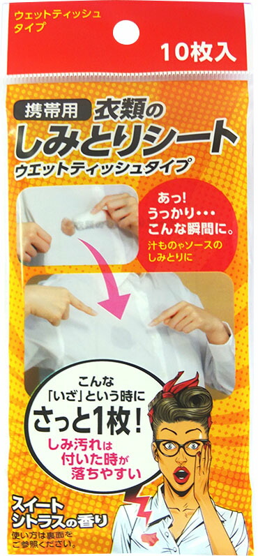 携帯用 衣類のしみとりシート 10枚