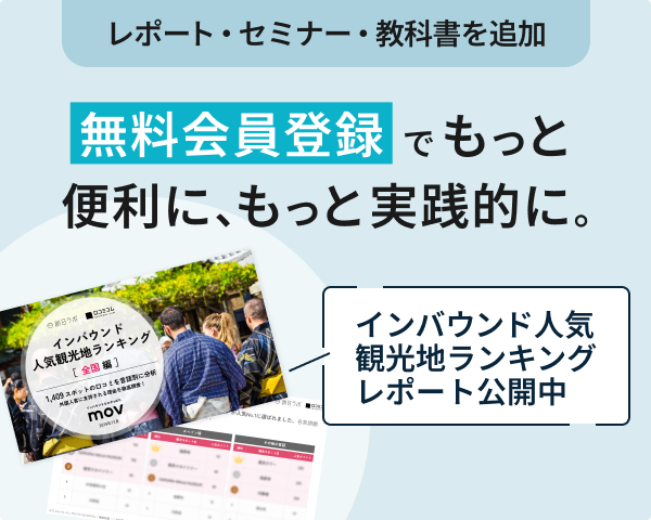 レポート・セミナー・教科書を追加 無料会員登録でもっと便利に、もっと実践的に。インバウンド人気観光地ランキングレポート公開中