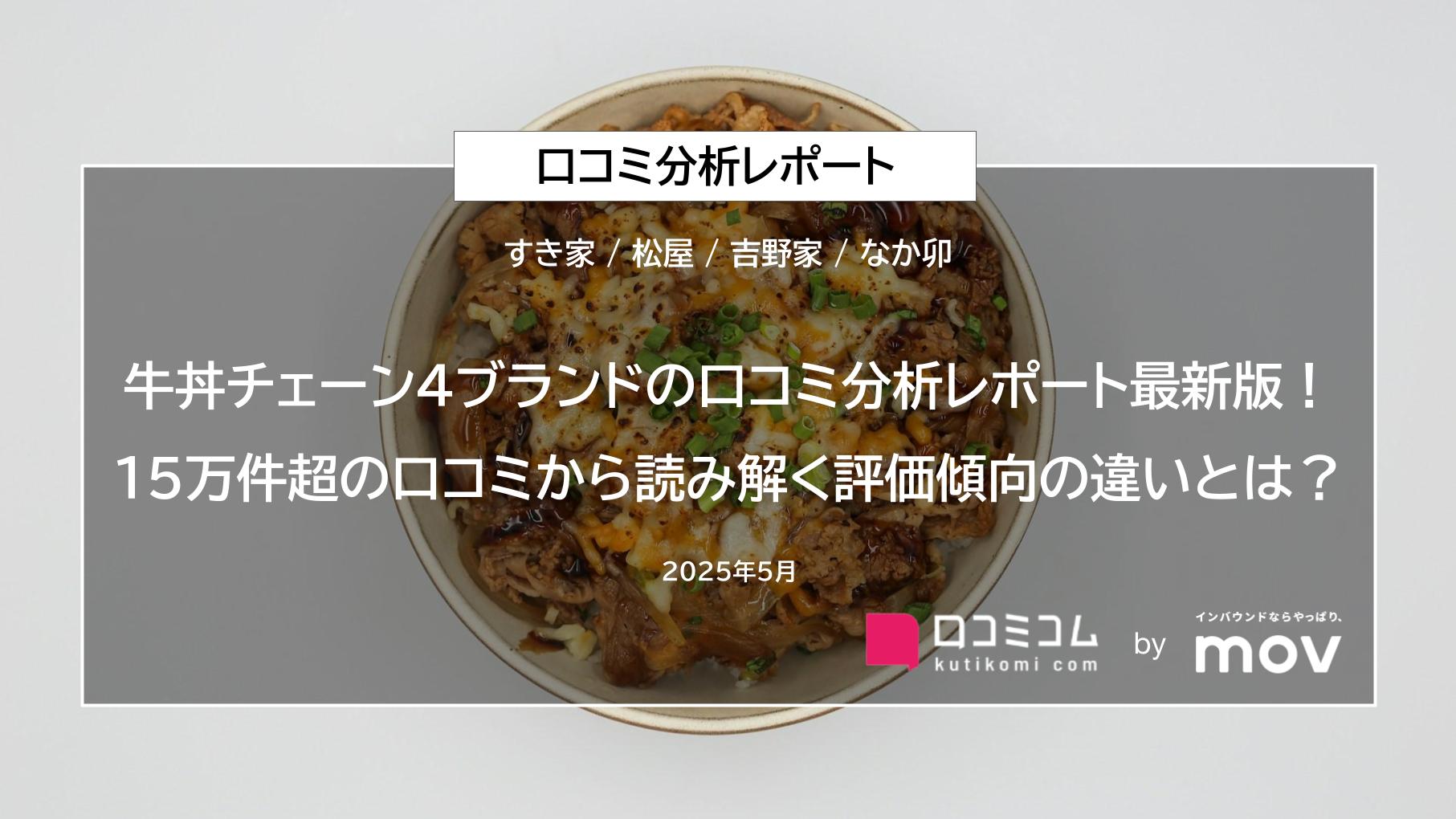 牛丼チェーン4ブランドの口コミ分析レポート最新版！15万件超の口コミから読み解く評価傾向の違いとは？