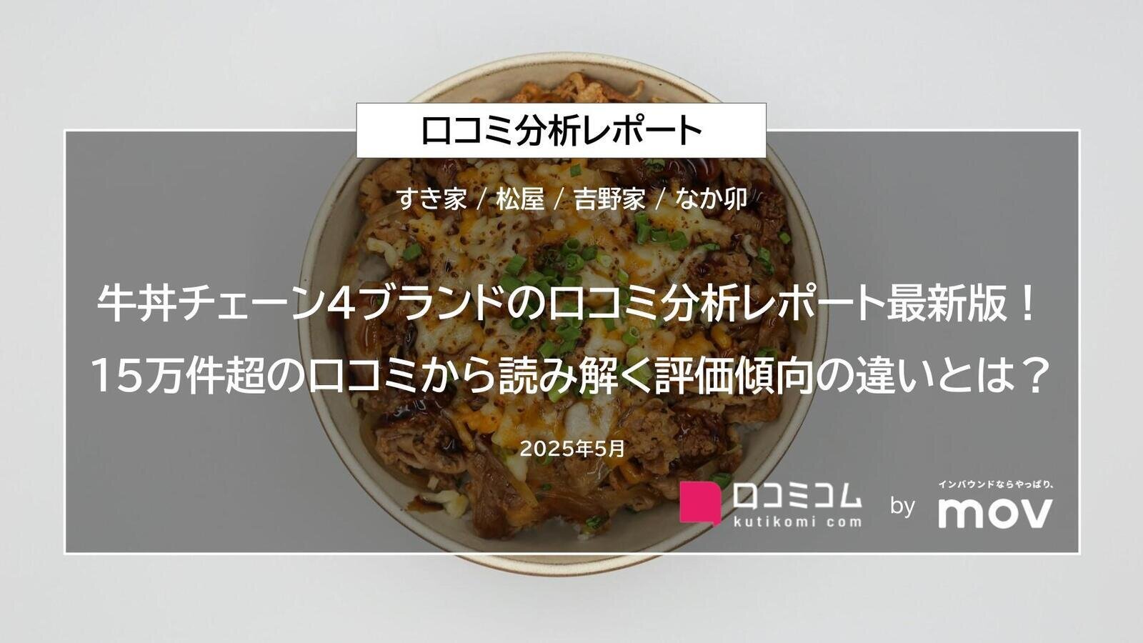 牛丼チェーン4ブランドの口コミ分析レポート最新版！15万件超の口コミから読み解く評価傾向の違いとは？