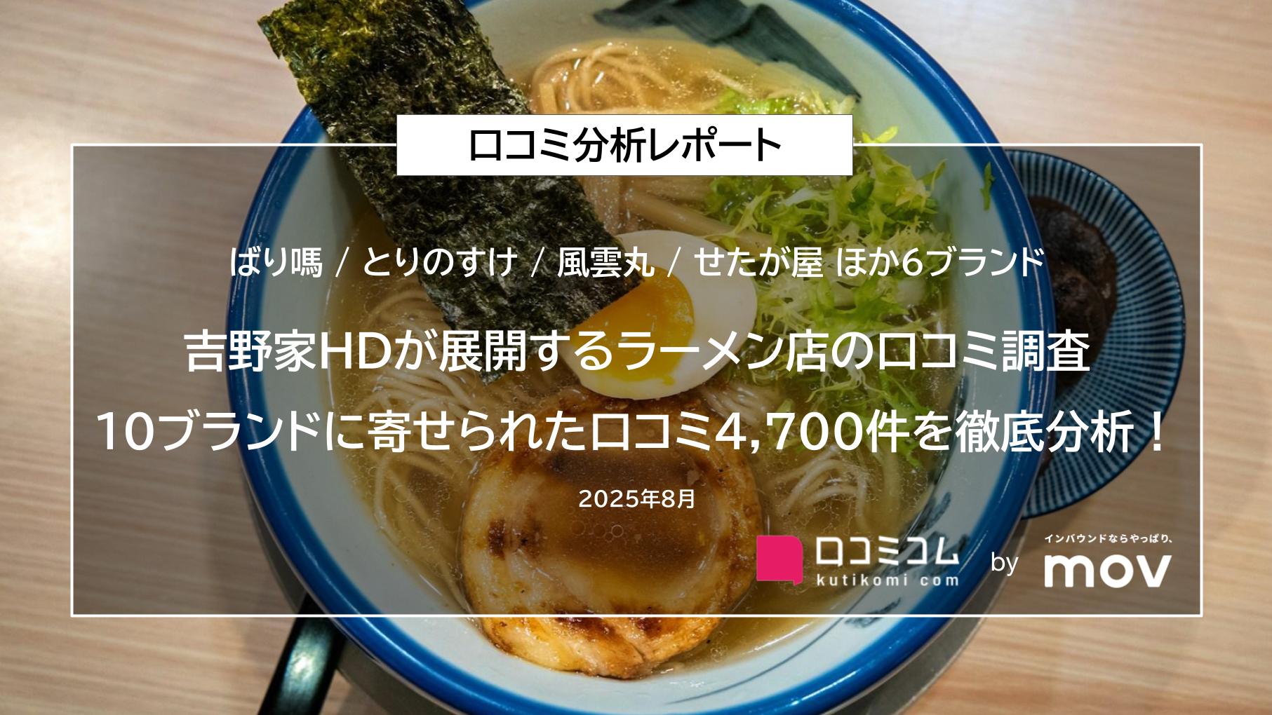 【吉野家HDが展開するラーメン店の口コミ調査】10ブランドに寄せられた口コミ4、700件を徹底分析！