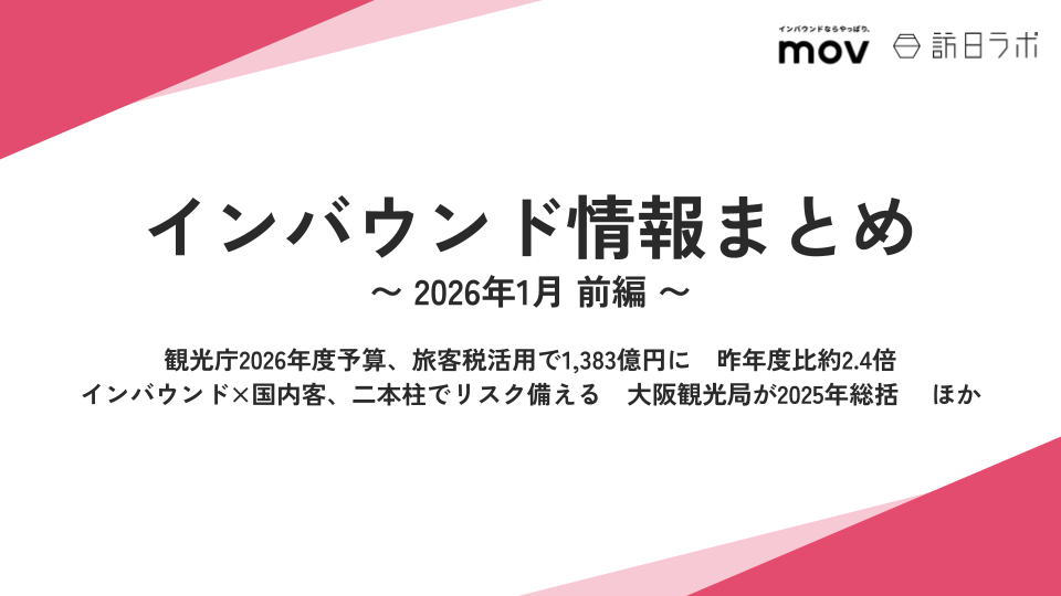観光庁2026年度予算、昨年度比約2.4倍 / 大阪観光局が2025年総括　ほか：インバウンド情報まとめ 【2026年1月前編】