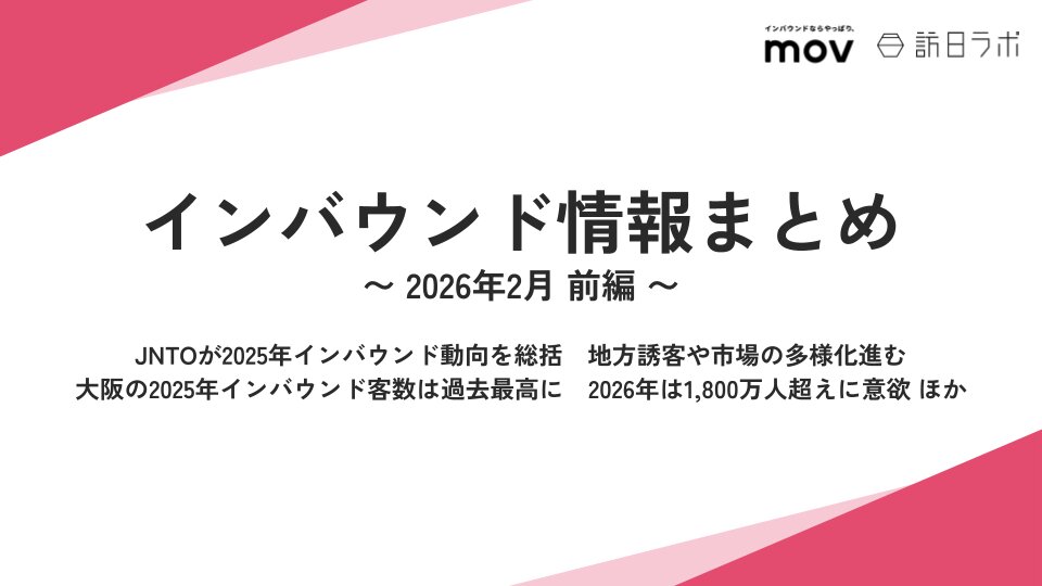 JNTOが2025年インバウンド動向を総括 / 大阪の2025年インバウンド客数は過去最高に　ほか：インバウンド情報まとめ 【2026年2月前編】