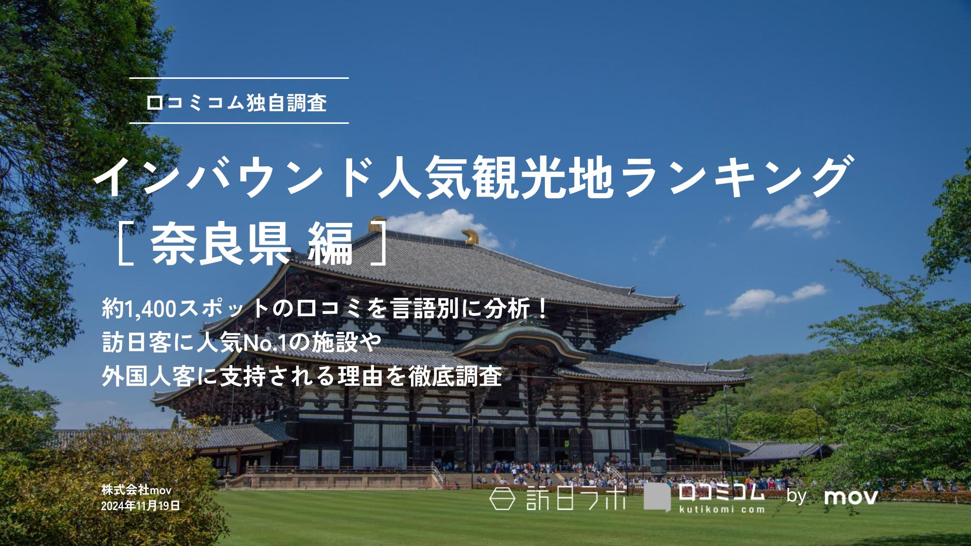 【2024年最新】 インバウンド人気観光地ランキング［奈良県編］ 1、400スポットから選ばれたNo.1は？